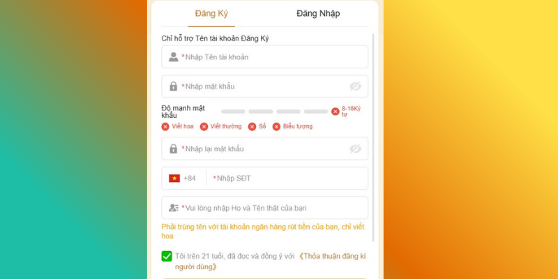 Giao diện Form Đăng ký KIM88